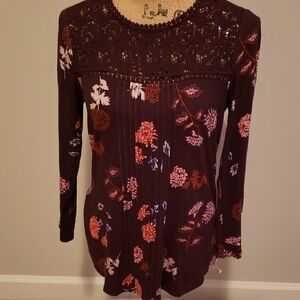 Red and Pink Pleated Blouse with Bib Collar